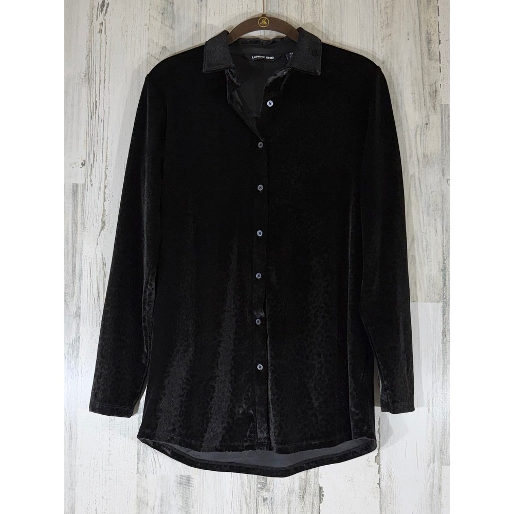 Lands End Button Down Tunic Size XS Black Velvet Leopard Animal Print New NWT‎ - Picture 2 of 8